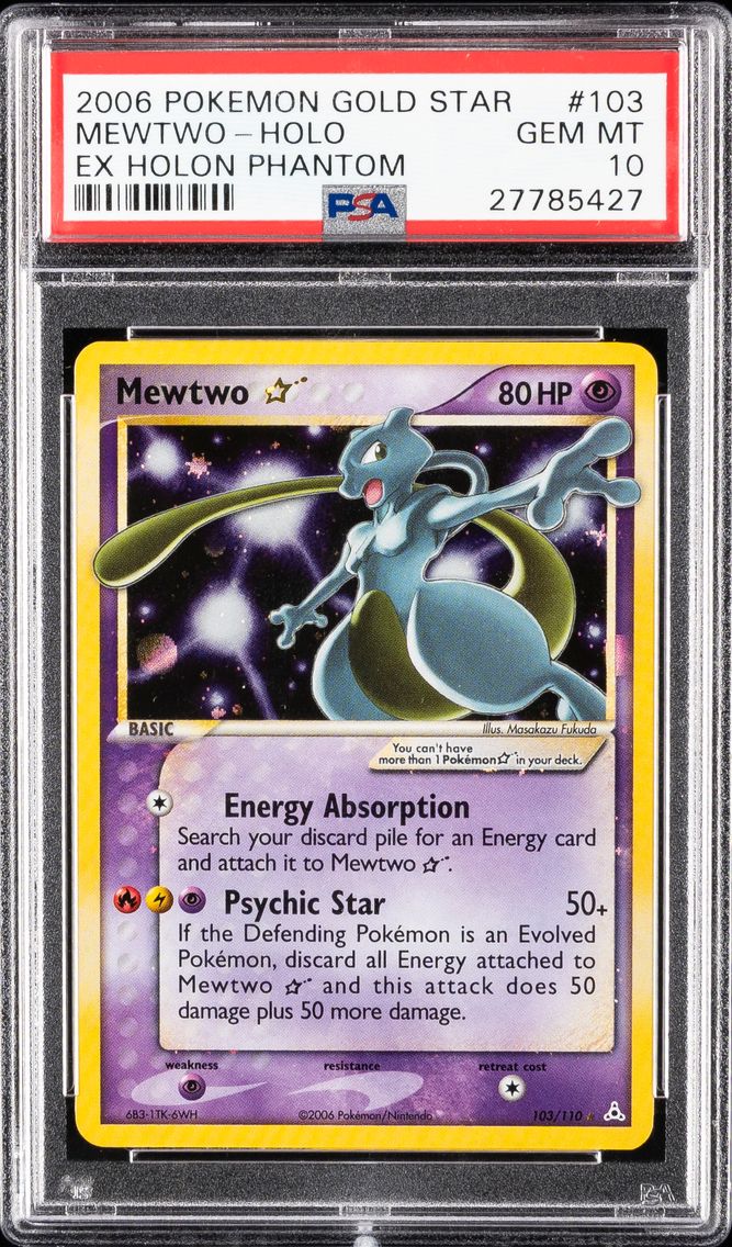 Graded Mewtwo Gold Star trading card